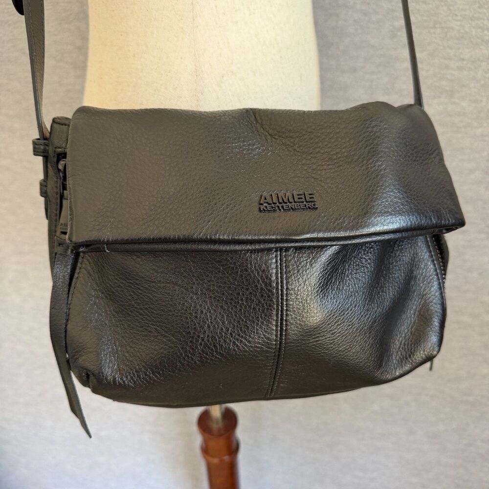 Aimee Kestenberg Black Supple Slouchy Leather Crossbody Double Entry Travel Bag - Picture 4 of 12